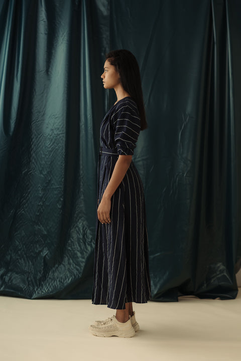Marie Dress | Navy Pinstripe