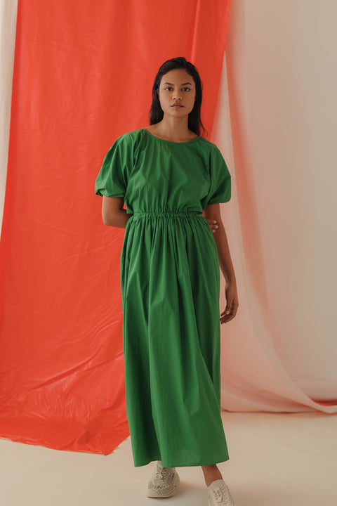 Mina Summer Green Bud Dress In Cotton