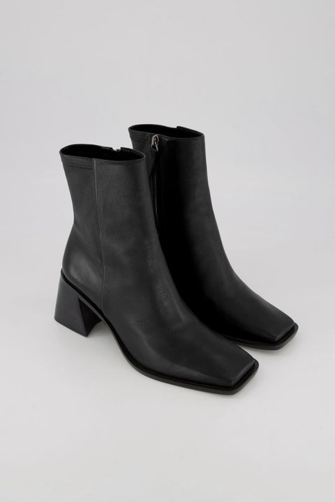 Bronwyn Marilyn Black Square Toe Leather Ankle Boots