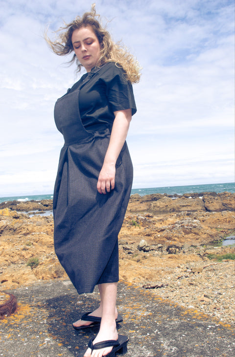 Combat Pinafore Skirt | Blue Tweed
