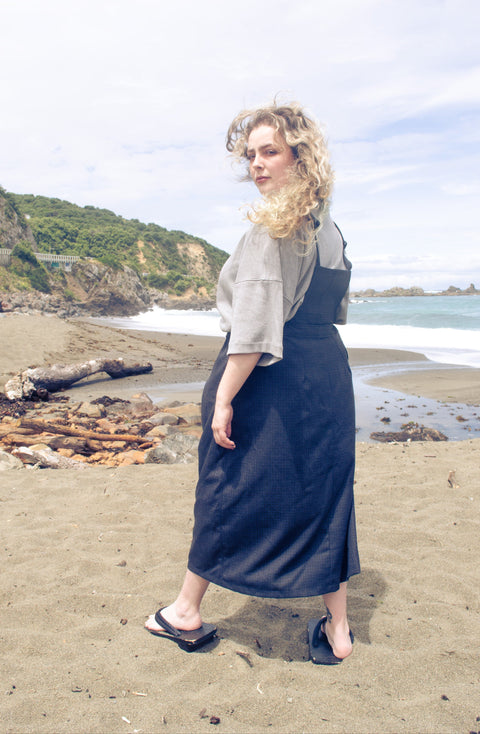 Combat Pinafore Skirt | Blue Tweed