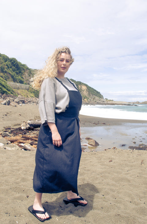 Combat Pinafore Skirt | Blue Tweed
