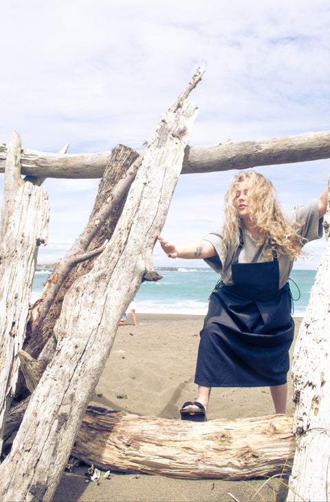 Combat Pinafore Skirt | Blue Tweed
