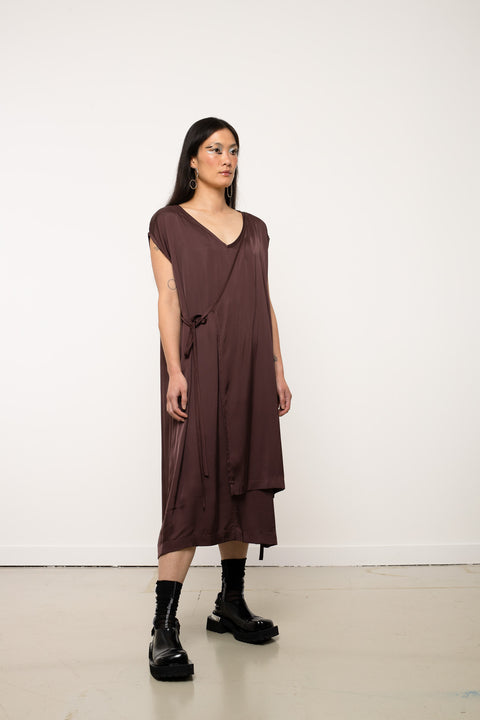 Jpalm Brown Wrap V-neck Dress 