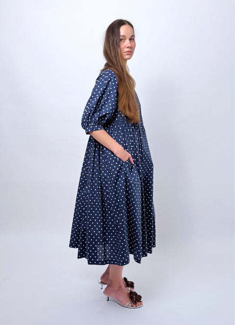 Daylight Moon Happy all day dress navy polka dot