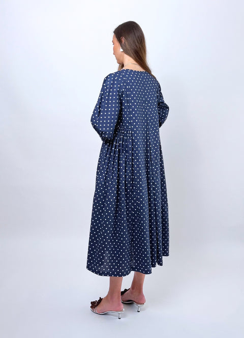 Daylight Moon Happy all day dress navy polka dot