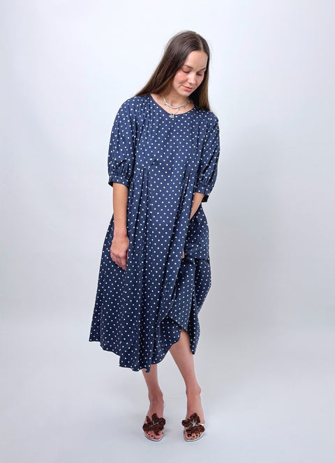 Daylight Moon Happy all day dress navy polka dot