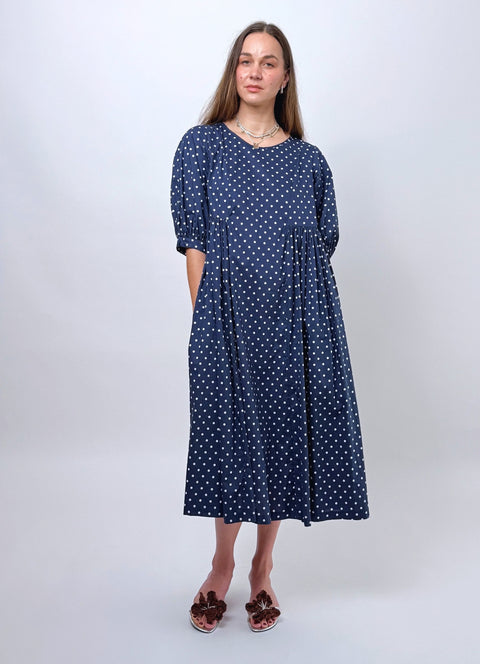 Daylight Moon Happy all day dress navy polka dot