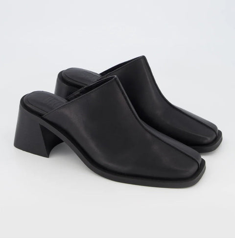 Bronwyn Levi Black Leather Slip on Mule