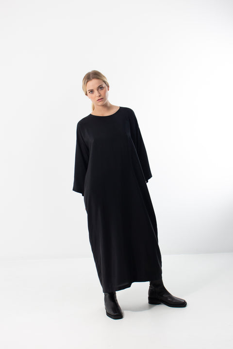 James Brown Black Silk Shift Dress With long sleeve