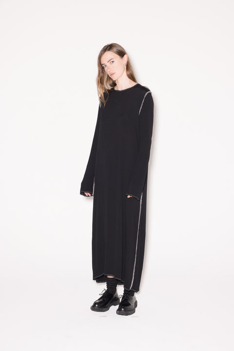 Company of Strangers Long Sleeve Black Dress With White Stitching worn reversed