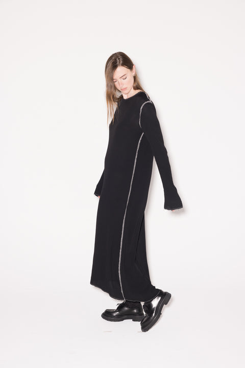 Company of Strangers Long Sleeve Black Dress With White Stitching worn reversed