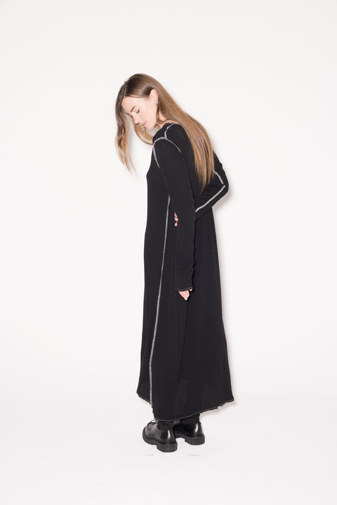 Company of Strangers Long Sleeve Black Dress With White Stitching worn reversed