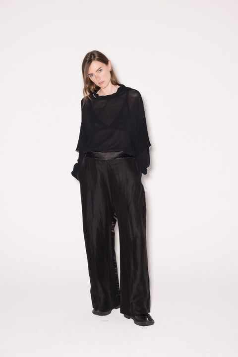 Company Of Strangers Black Wide Leg Pants With Satin Detail