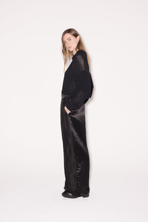 Company Of Strangers Black Wide Leg Pants With Satin Detail