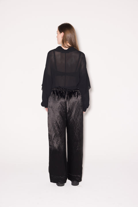 Company Of Strangers Black Wide Leg Pants With Satin Detail