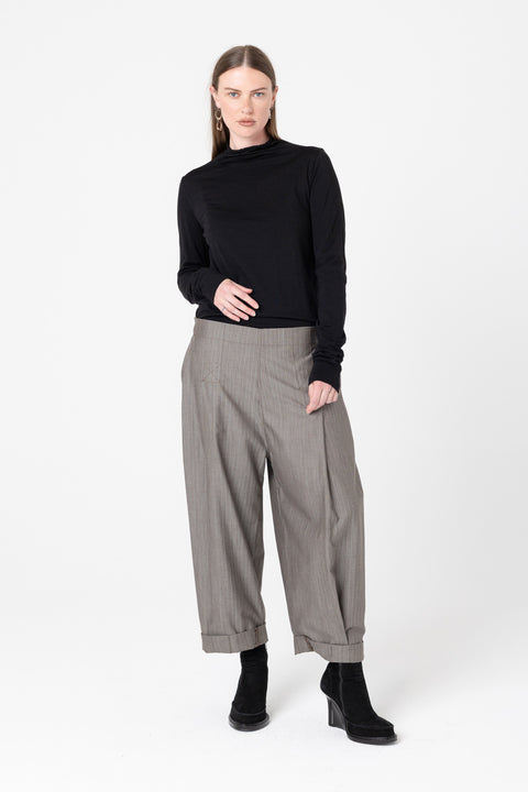 Company of strangers Tan stripe wool cropped trousers