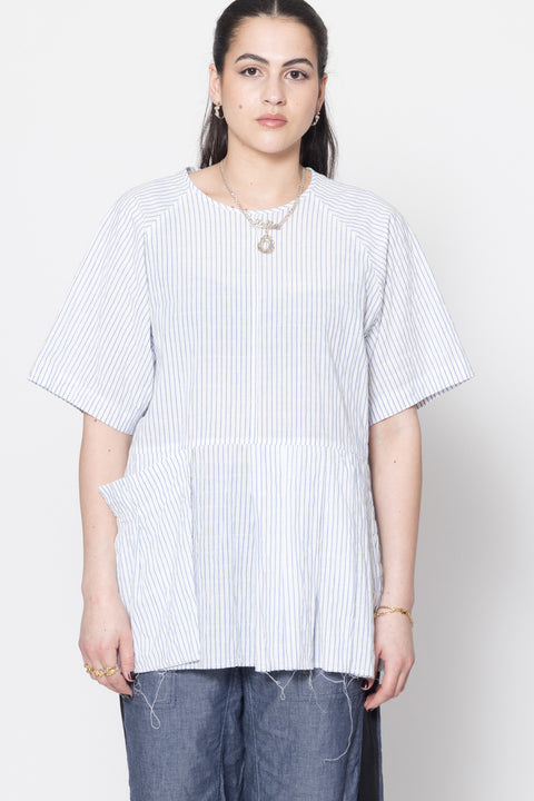 Panic Tee Cotton Shirting White and Baby blue stripe