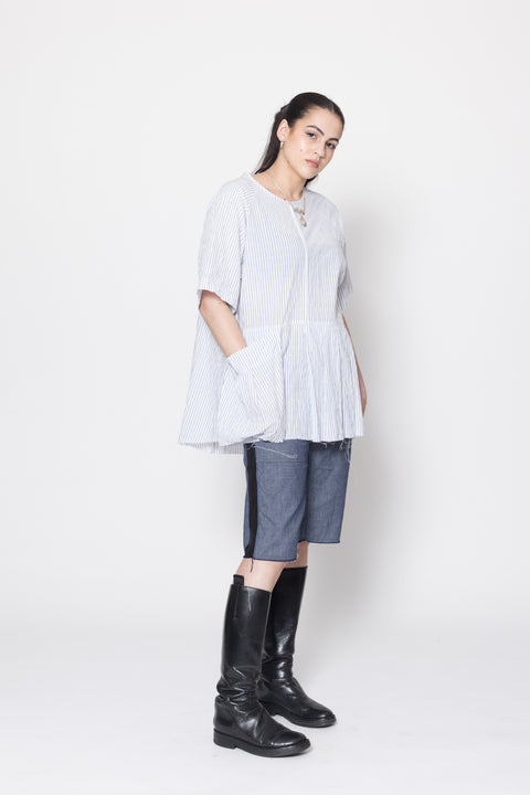 Panic Tee Cotton Shirting White and Baby blue stripe