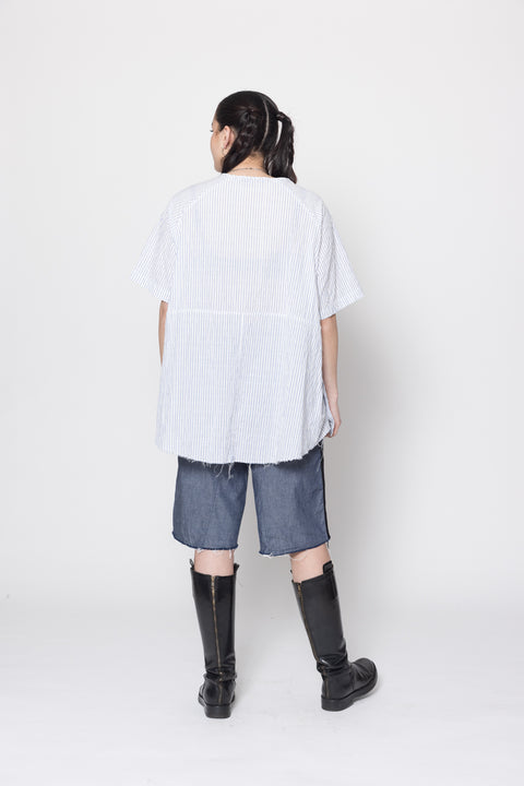 Panic Tee Cotton Shirting White and Baby blue stripe