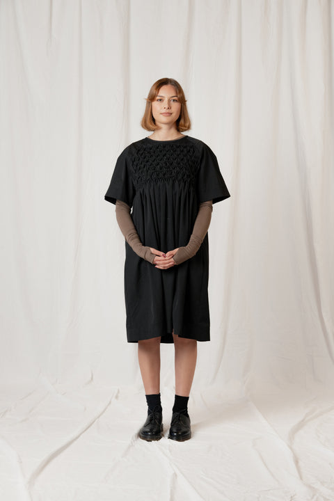 Clara Bosshard Black Cotton Honey Comb Dress