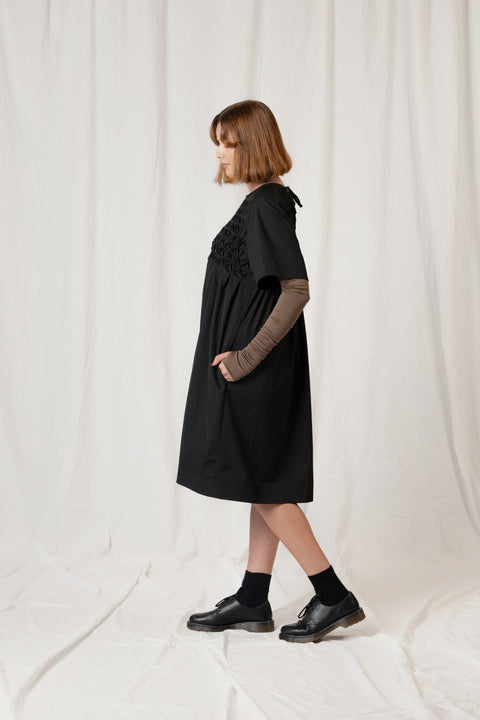 Clara Bosshard Black Cotton Honey Comb Dress