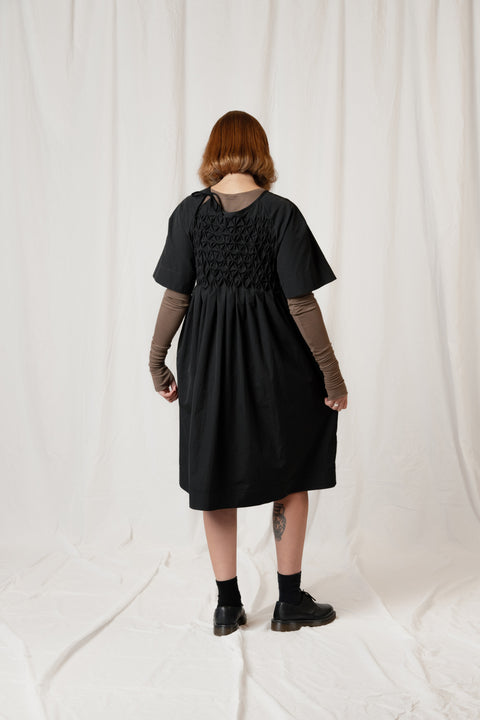 Clara Bosshard Black Cotton Honey Comb Dress