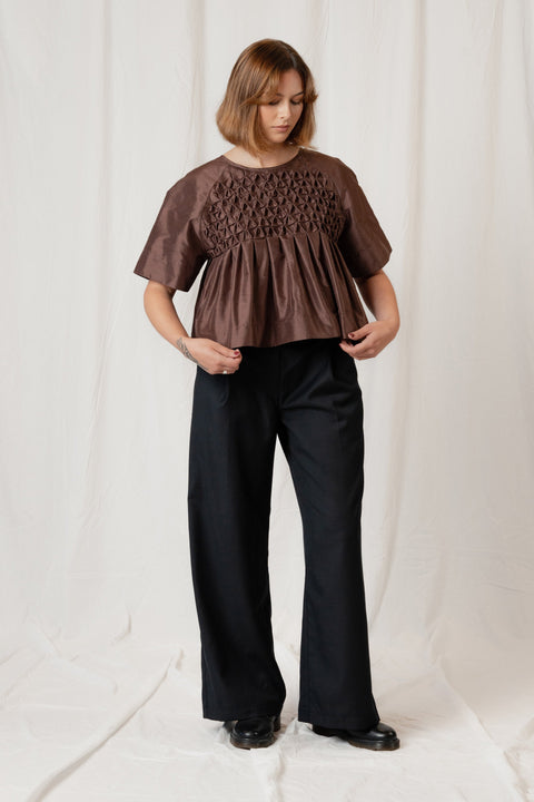 Clara Bosshard Bron Honeycomb Silk cropped top