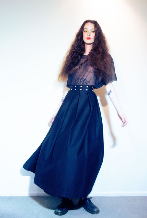 KRYSZTOF Black Wrap Around Black Pleat Maxi Skirt
