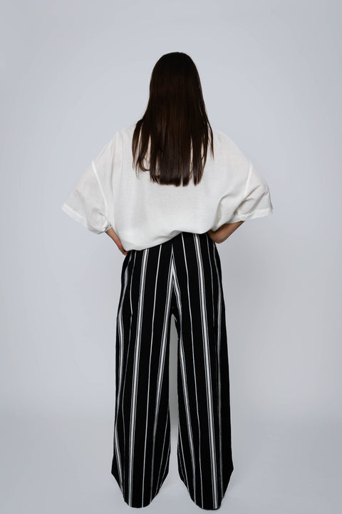 Elsa Pant Black and White Stripe Linen