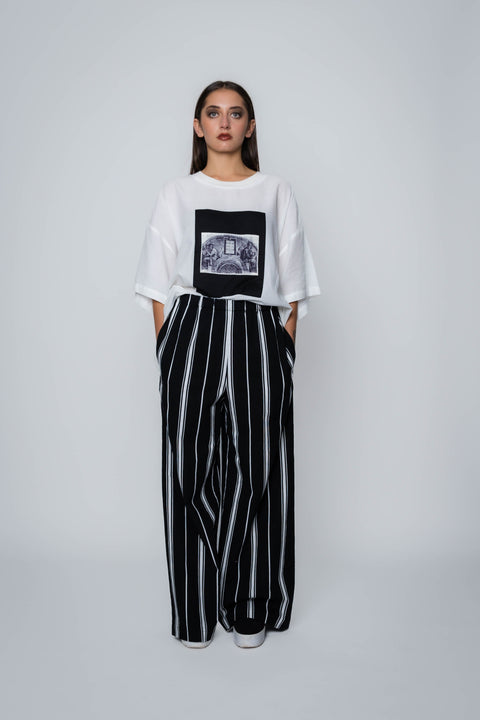 Elsa Pant Black and White Stripe Linen