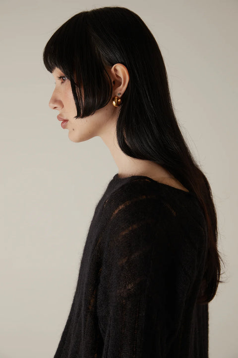 Francie Black Knitted Mohair Wide Neck Jersey