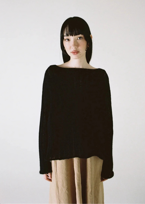 Francie Black Knitted Mohair Wide Neck Jersey