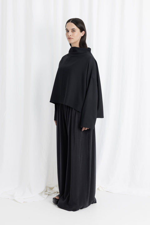 James Brown Basis Long Wide Leg Silk Trousers