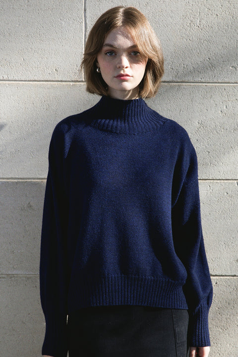 Francie Navy Blue Merino Turtle Neck Jersey