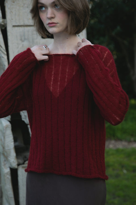 Francie Cherry Red Droplet Knit Wide Neck Jersey