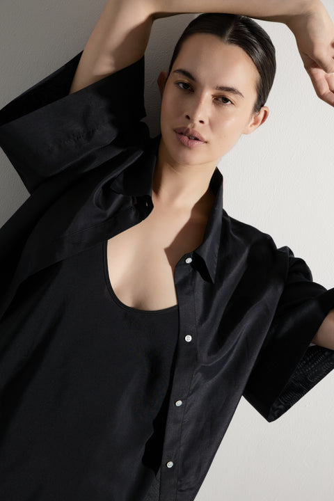 James Brown Black Silk Cotton everyday shirt