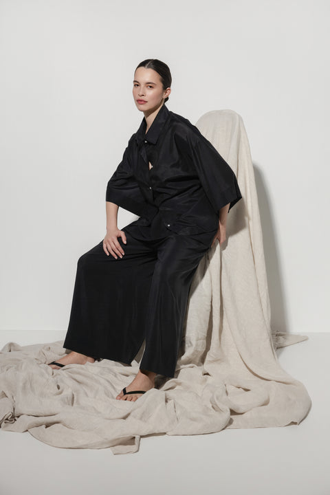 James Brown Black Silk Cotton everyday shirt