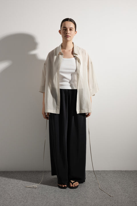 James Brown oyster shirt with black silk pants