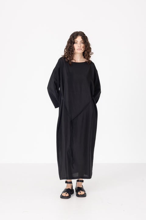 James Brown Long Bell Sleeve Black Silk Dress