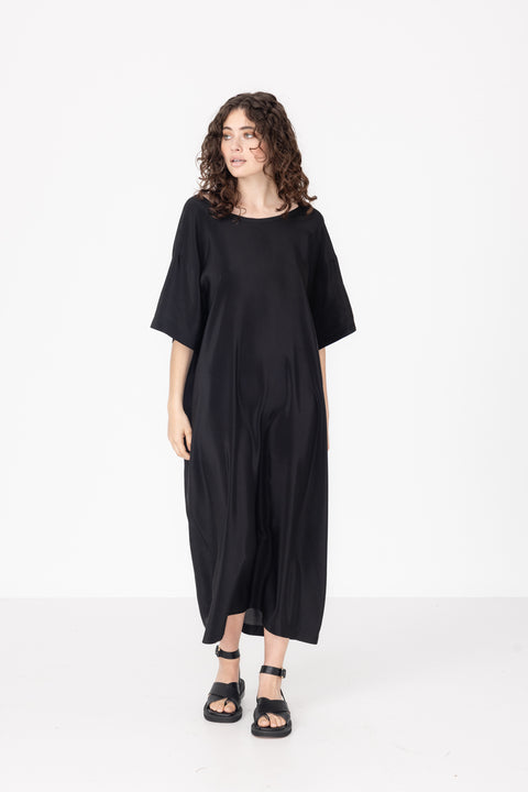 James Brown Black Silk T-Shirt Dress