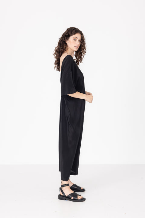 James Brown Black Silk T-Shirt Dress with Low Back