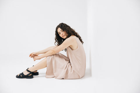 James Brown Silk Shift Dress in Dusty Pink