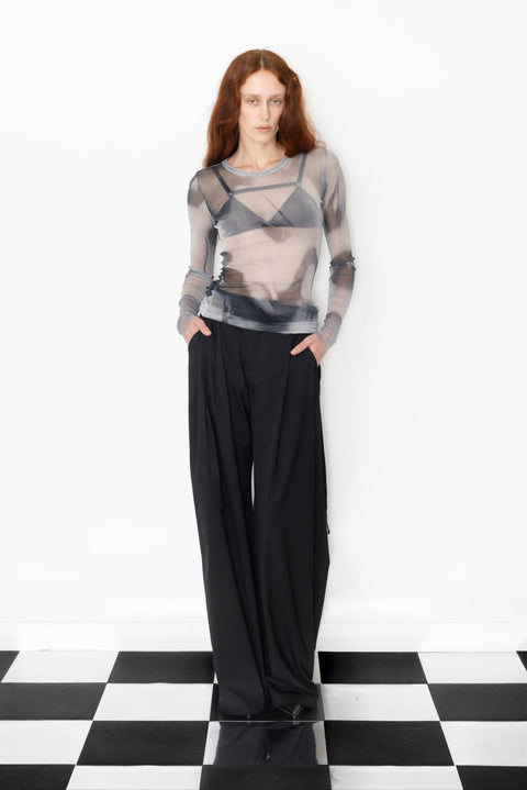 Jimmy D Mysterious Woman Trance Printed Silk Mesh Top