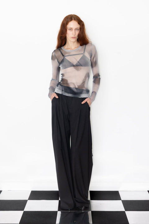 Jimmy D Mysterious Woman Trance Printed Silk Mesh Top