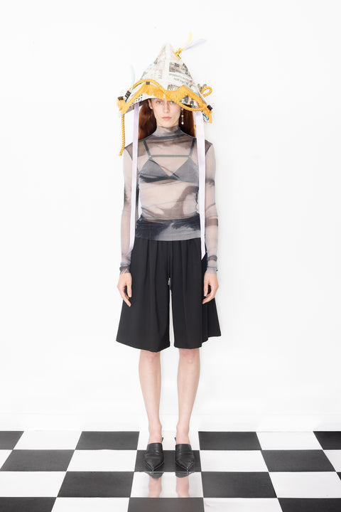 Jimmy D Mysterious Woman Printed Silk Mesh Long Sleeve Top