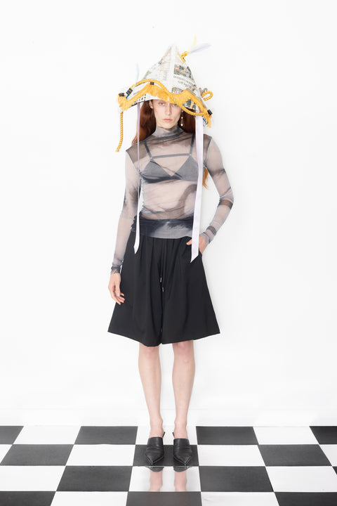 Jimmy D Mysterious Woman Printed Silk Mesh Long Sleeve Top
