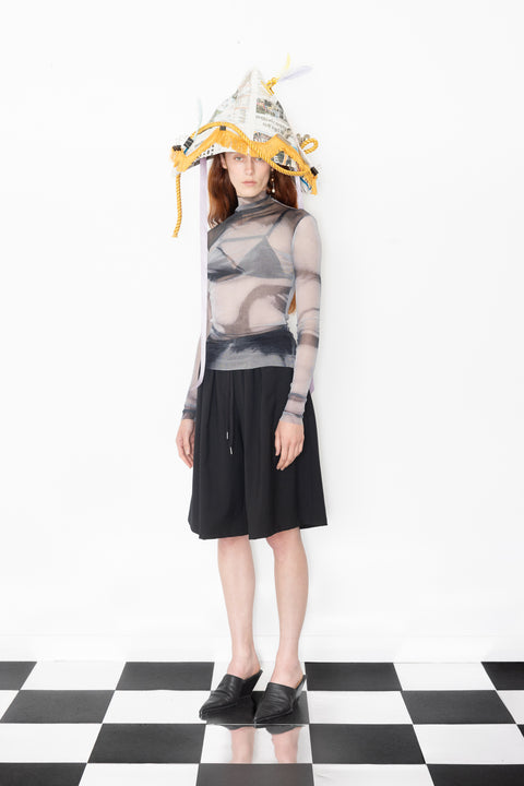 Jimmy D Mysterious Woman Printed Silk Mesh Long Sleeve Top