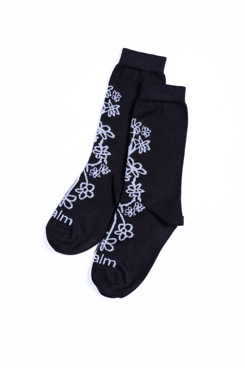 Floral Crew Socks | Black