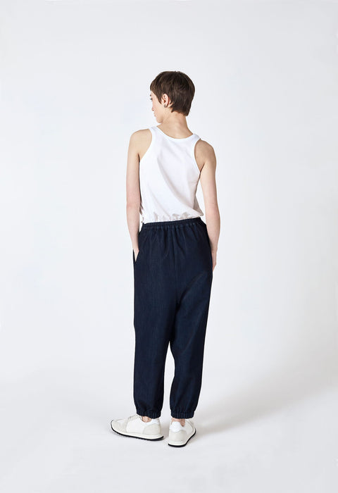 Julia Fong Hakama Denim Drop Crotch Pleated Waist Pants